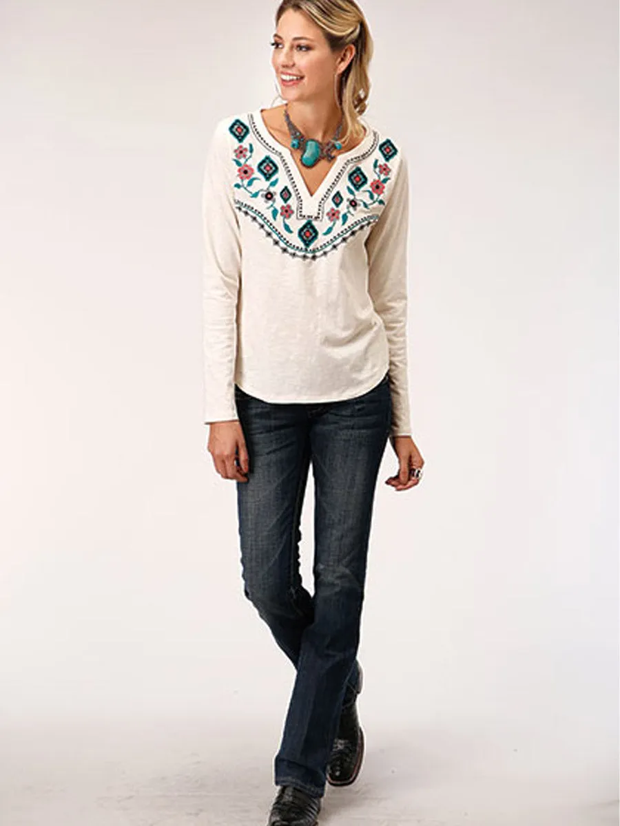 03-038-0513-7006 WH Embroidered Western Long Sleeve Shirt