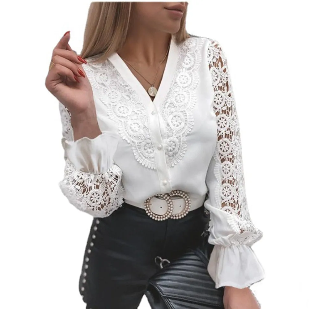 2022 Women Sexy Lace Patchwork Mesh Design Shirts