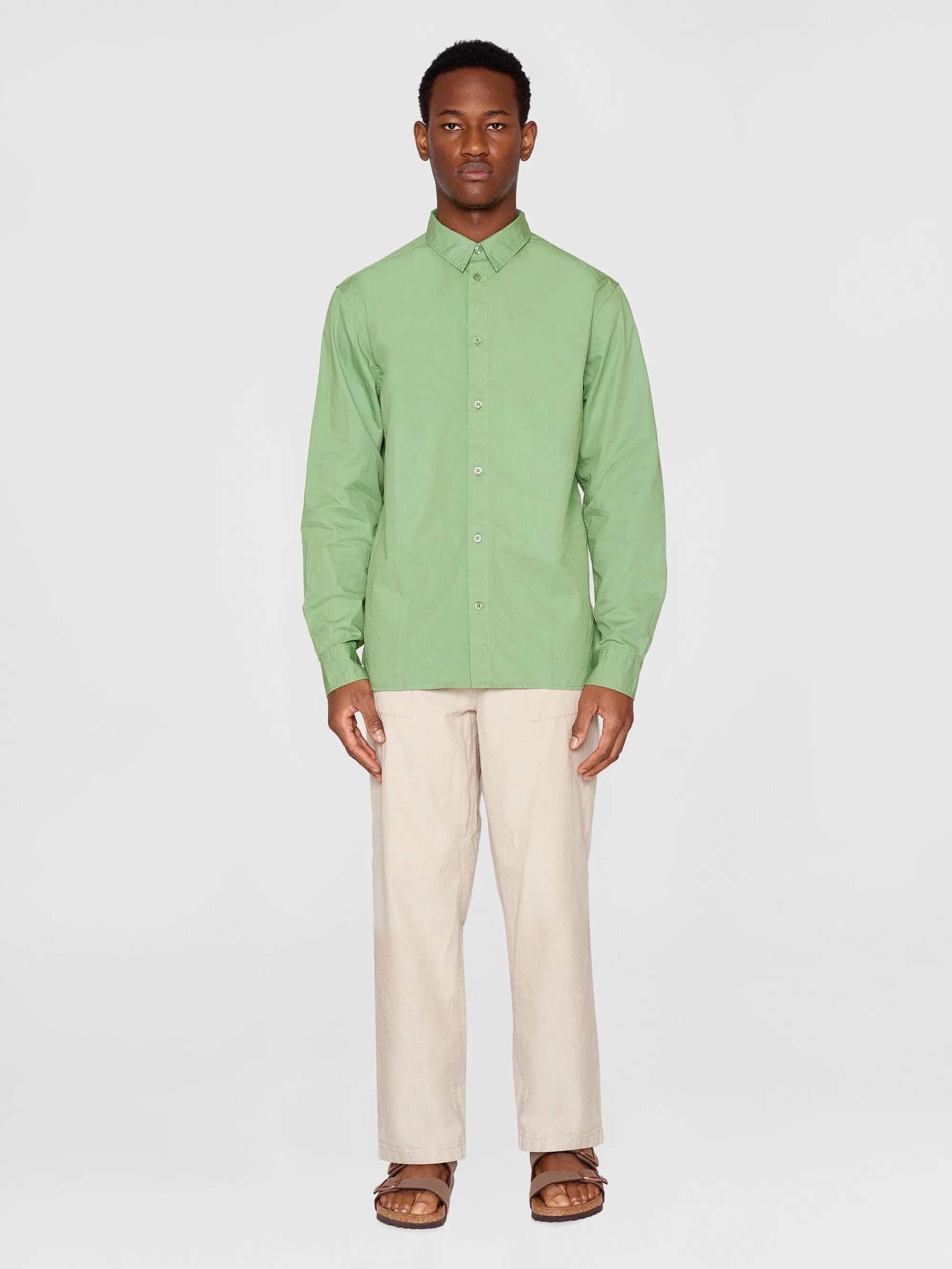 ALF Shale Green Crispy Cotton Shirt - Regular Fit - Certified GOTS and Vegan-Friendly