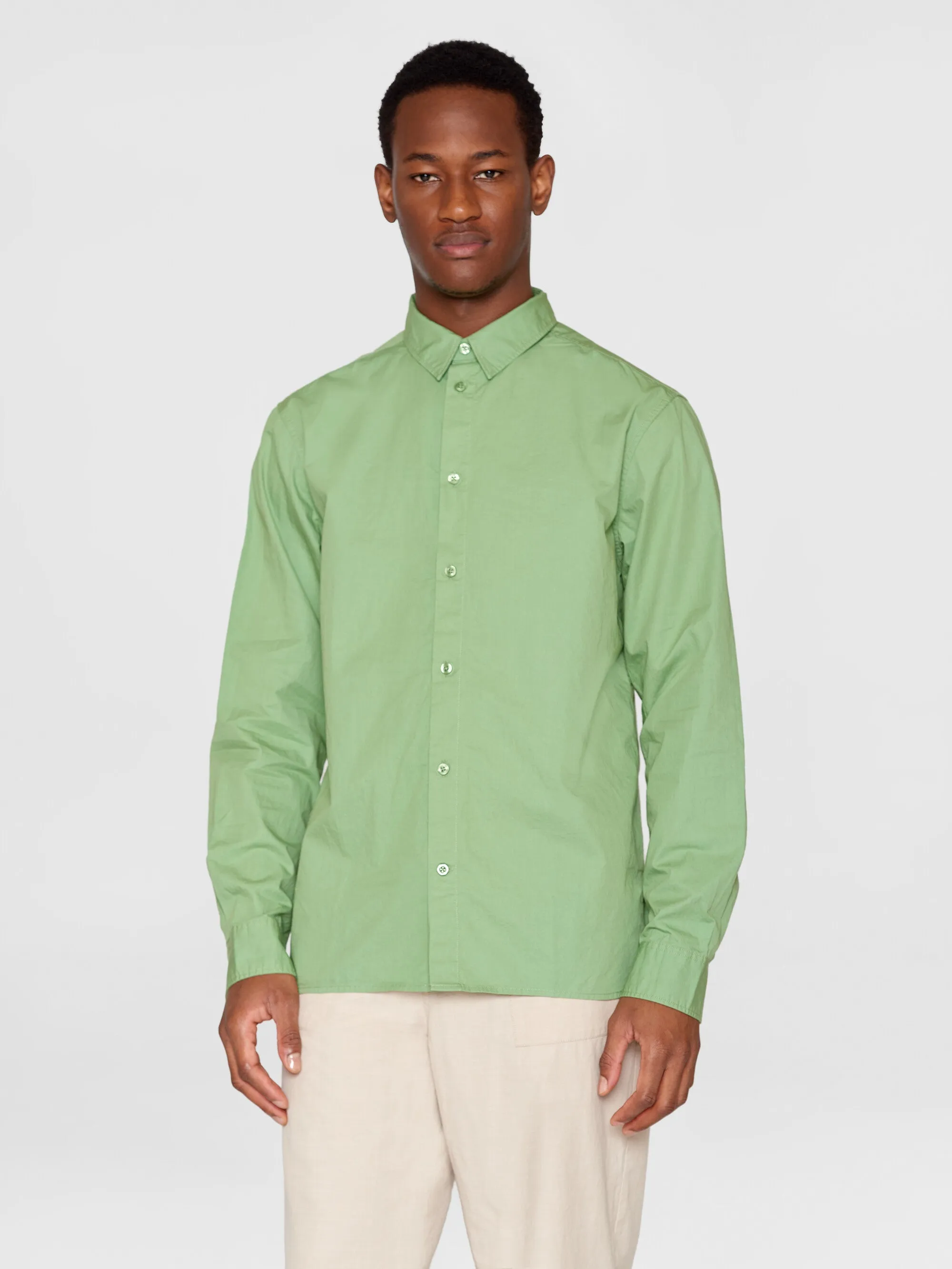 ALF Shale Green Crispy Cotton Shirt - Regular Fit - Certified GOTS and Vegan-Friendly