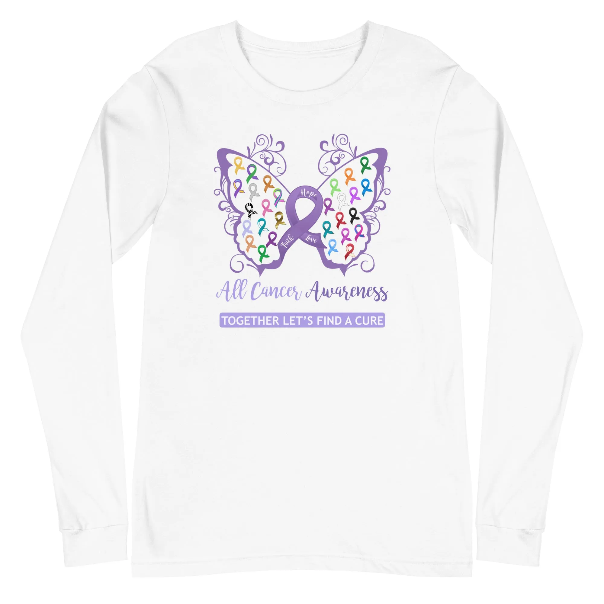 All Cancer Awareness Filigree Butterfly Long Sleeve Tee - Several Colors Available