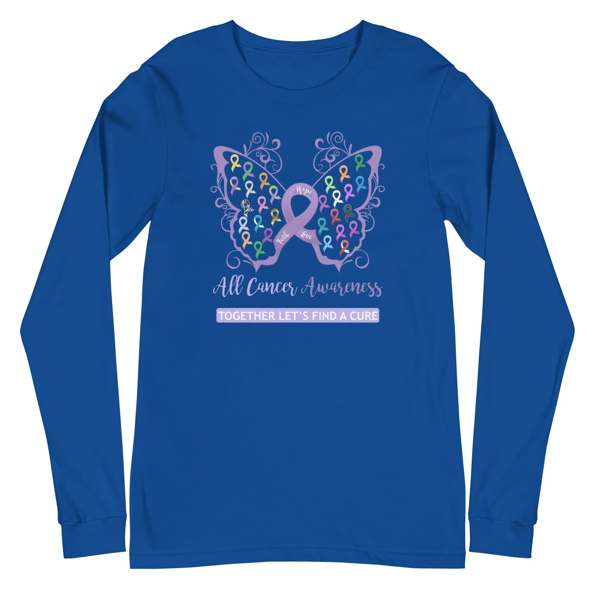 All Cancer Awareness Filigree Butterfly Long Sleeve Tee - Several Colors Available