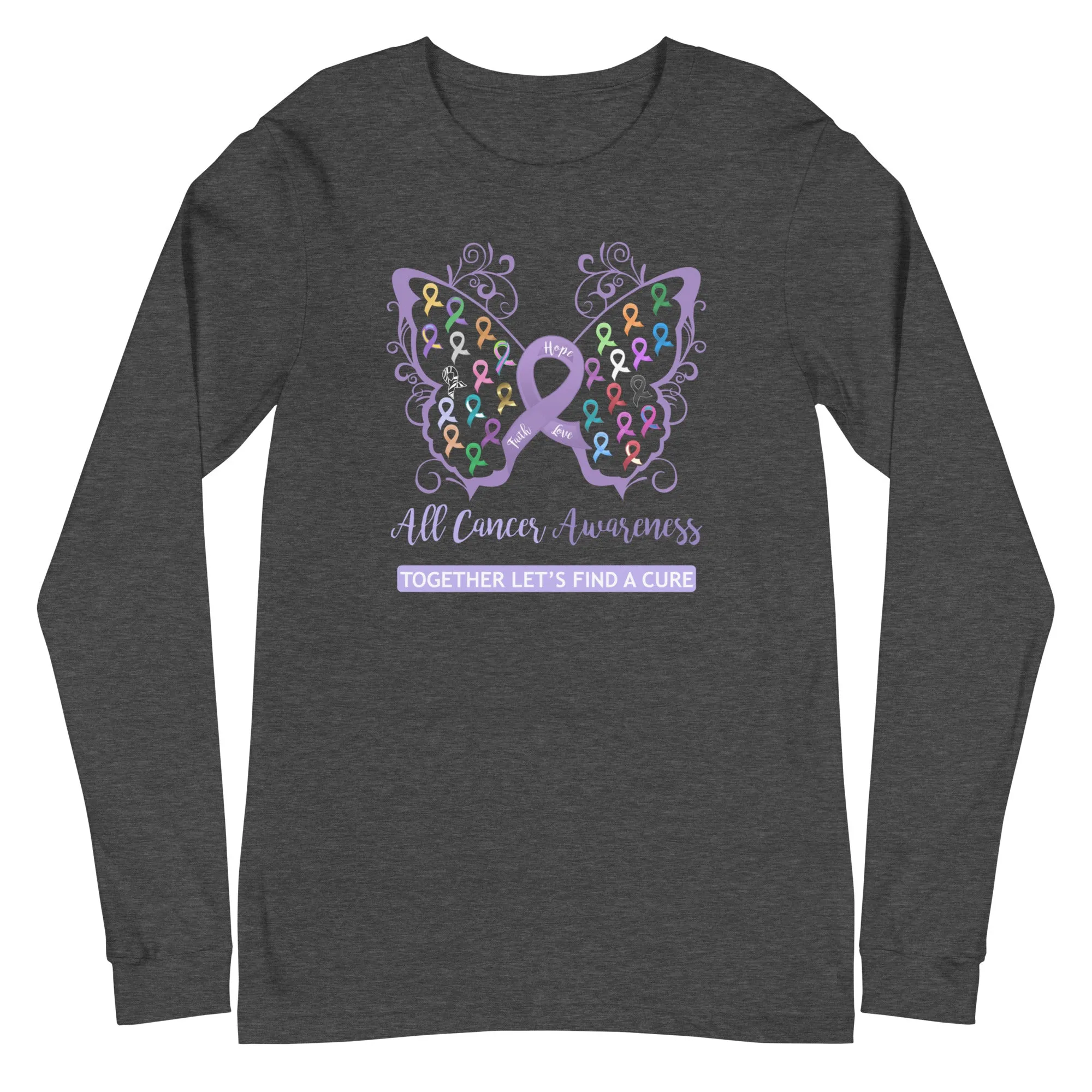 All Cancer Awareness Filigree Butterfly Long Sleeve Tee - Several Colors Available