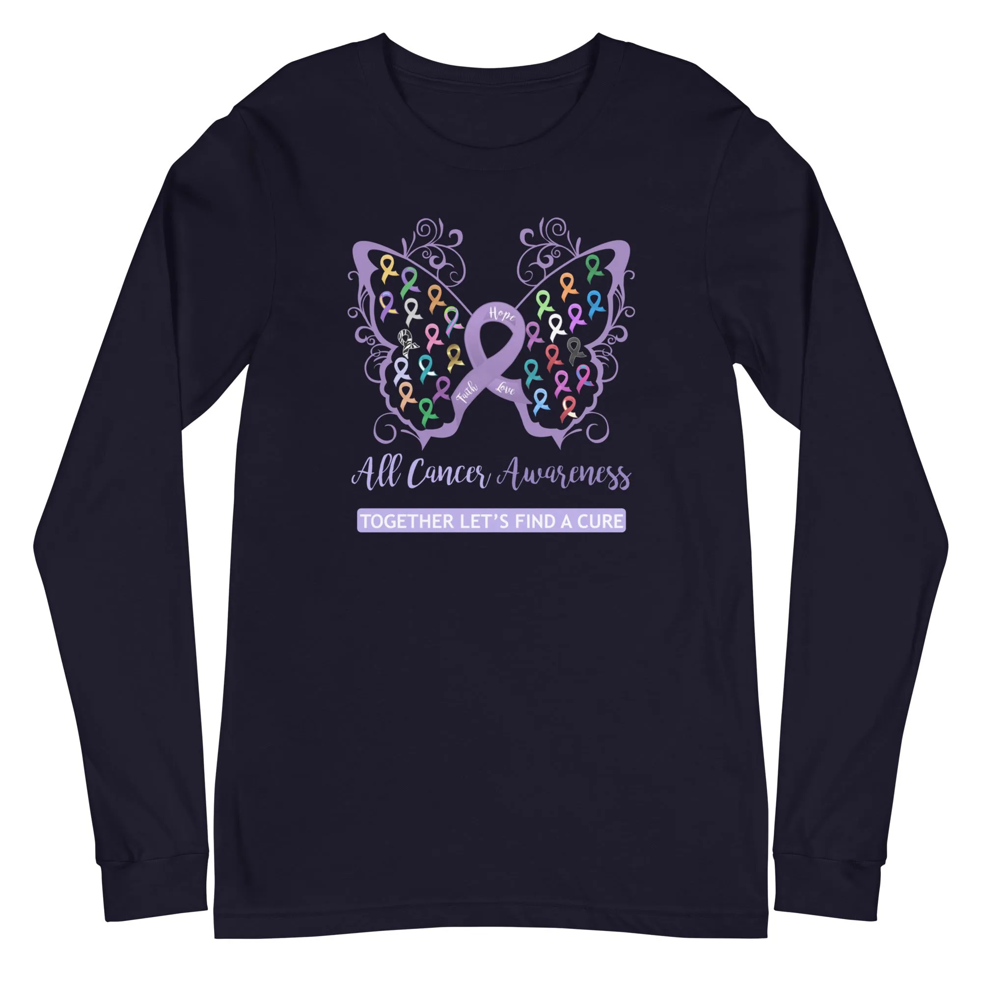 All Cancer Awareness Filigree Butterfly Long Sleeve Tee - Several Colors Available