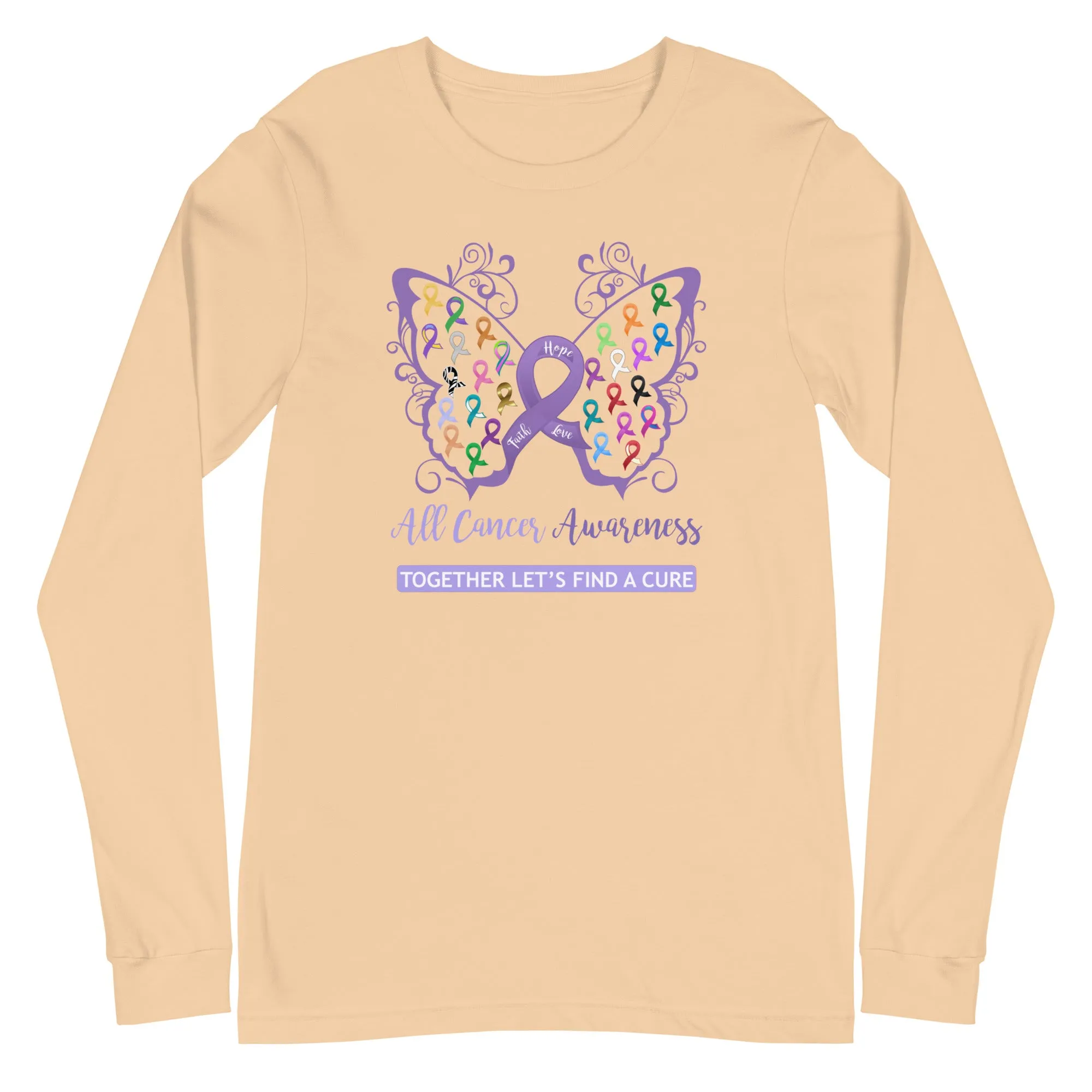 All Cancer Awareness Filigree Butterfly Long Sleeve Tee - Several Colors Available