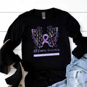 All Cancer Awareness Filigree Butterfly Long Sleeve Tee - Several Colors Available