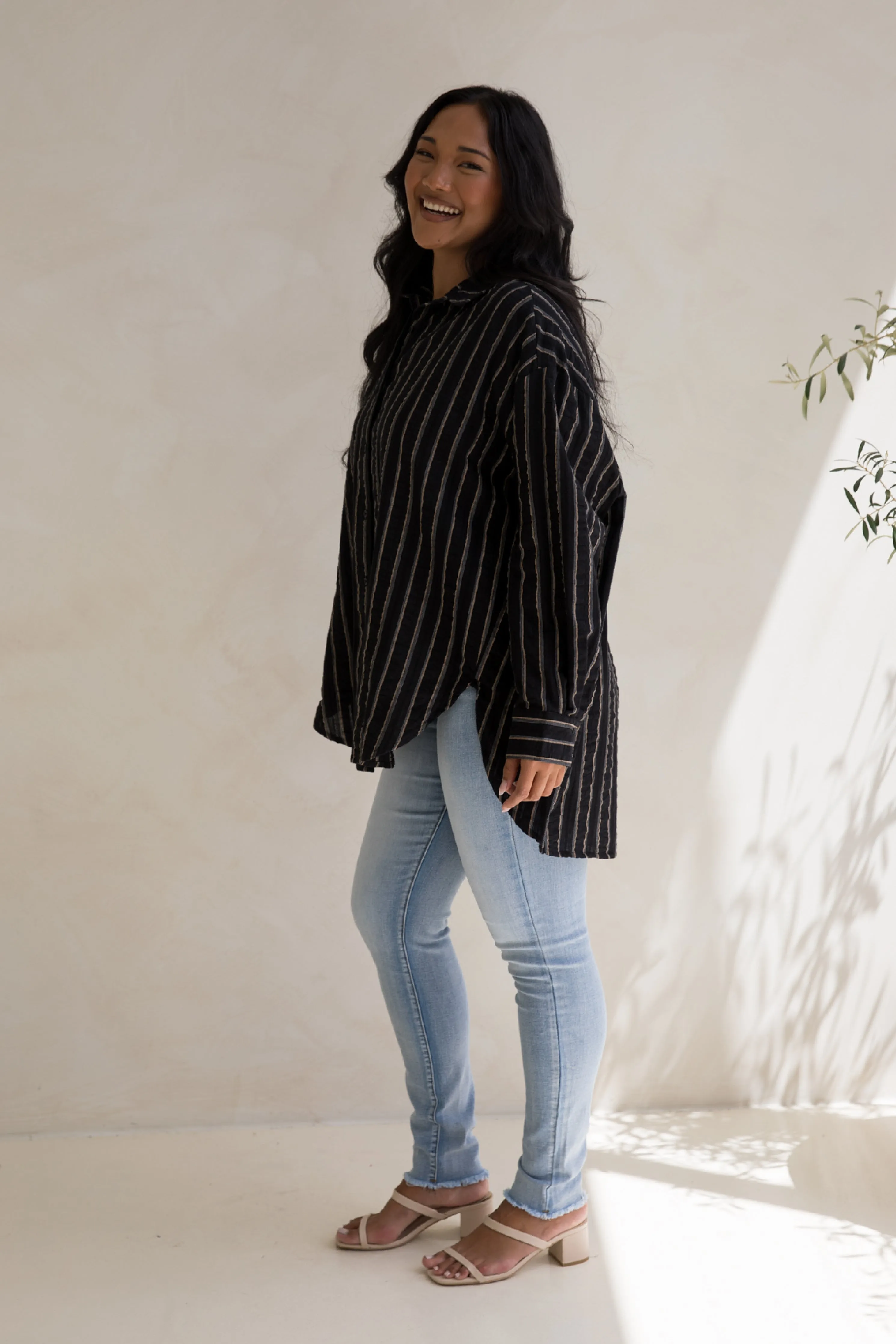 Amore Shirt in Black/Beige Stripe