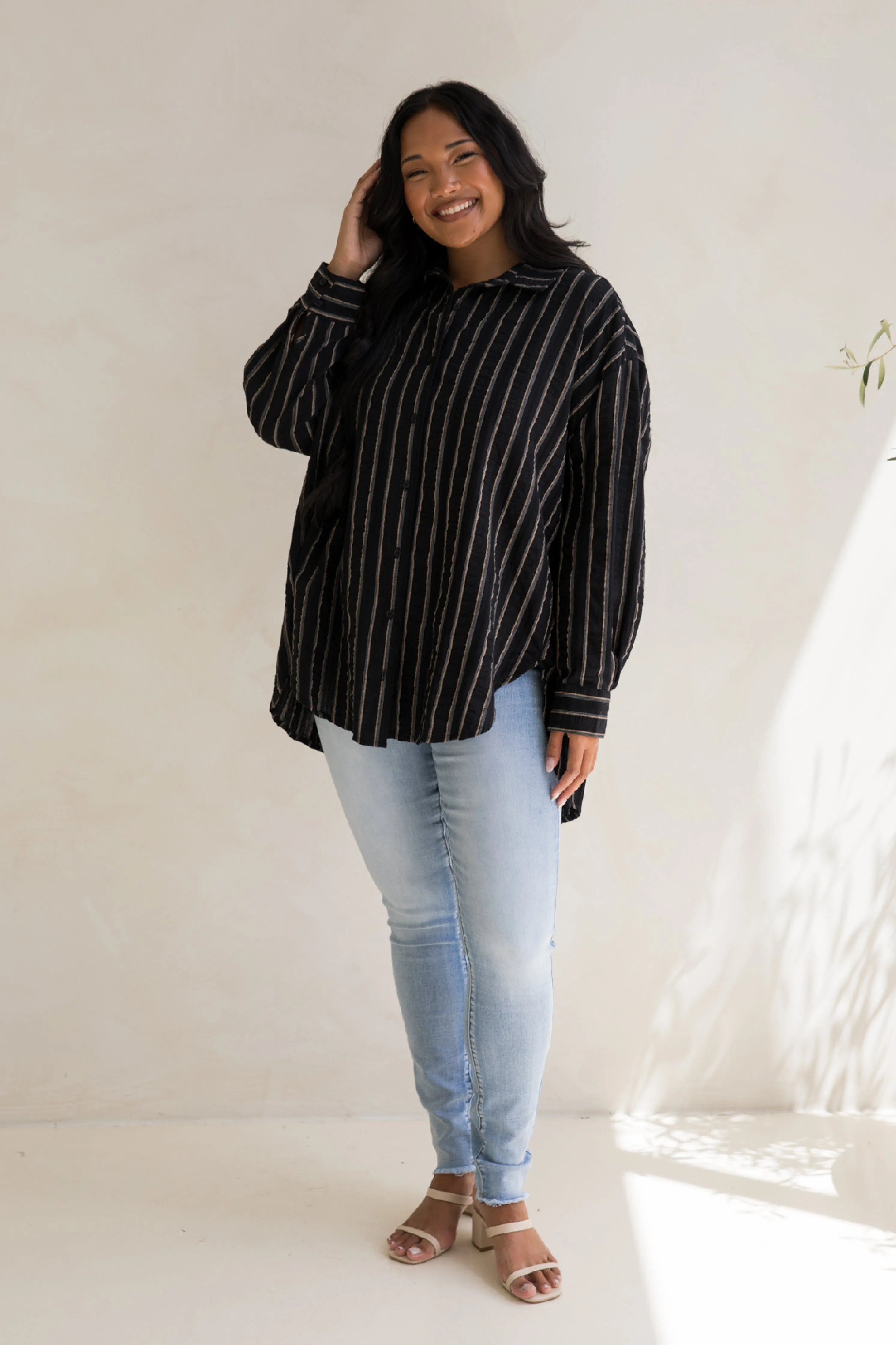 Amore Shirt in Black/Beige Stripe