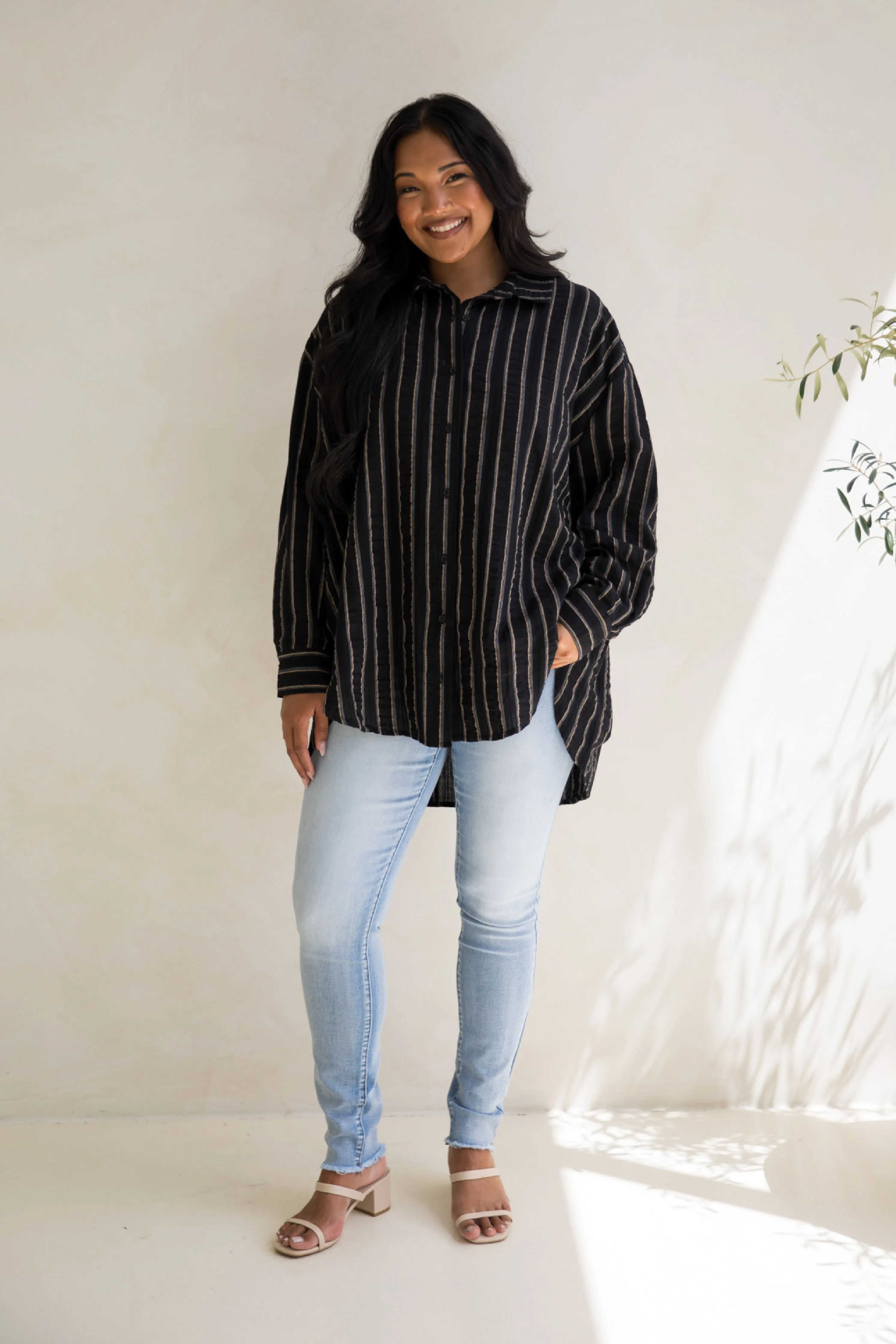 Amore Shirt in Black/Beige Stripe