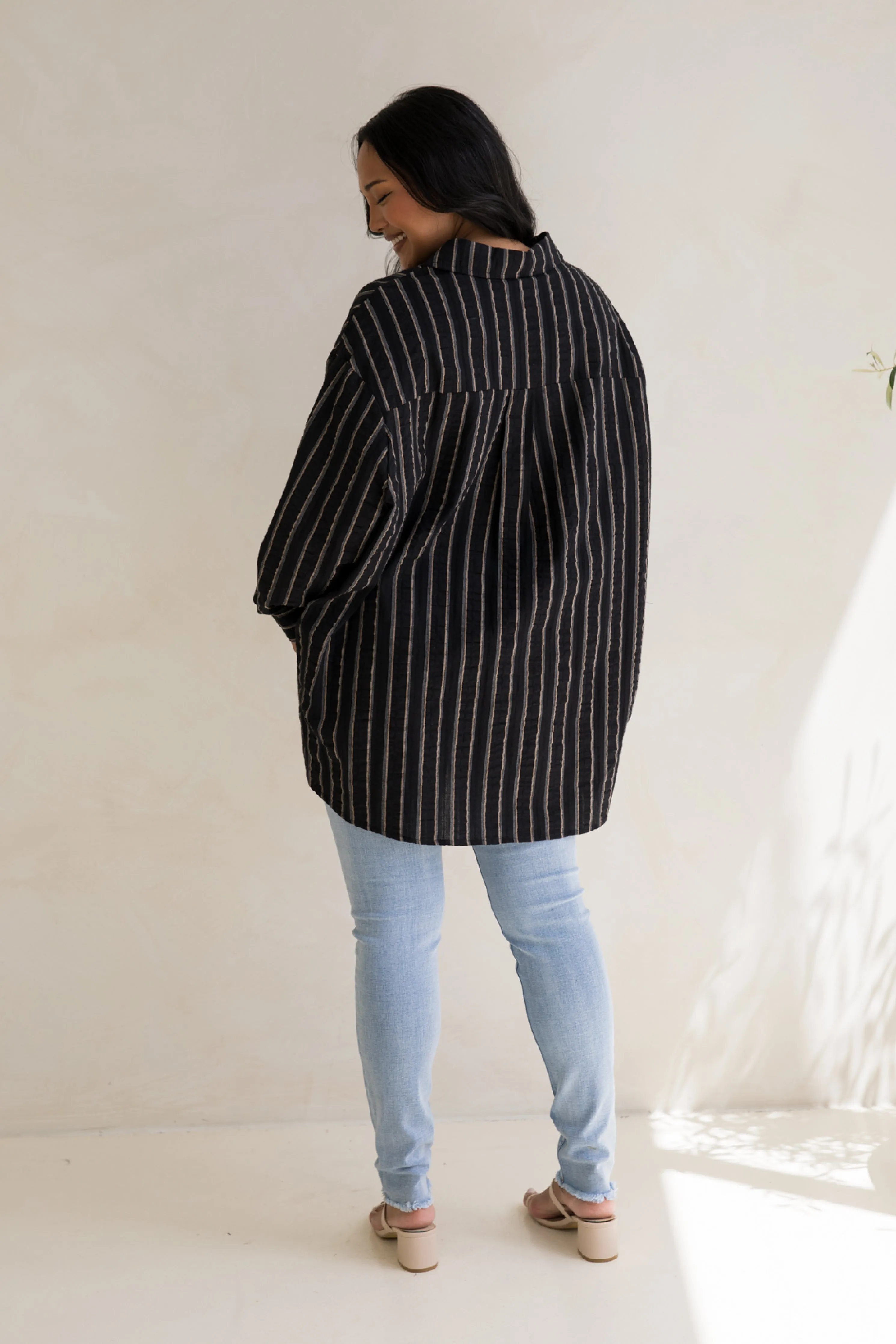 Amore Shirt in Black/Beige Stripe