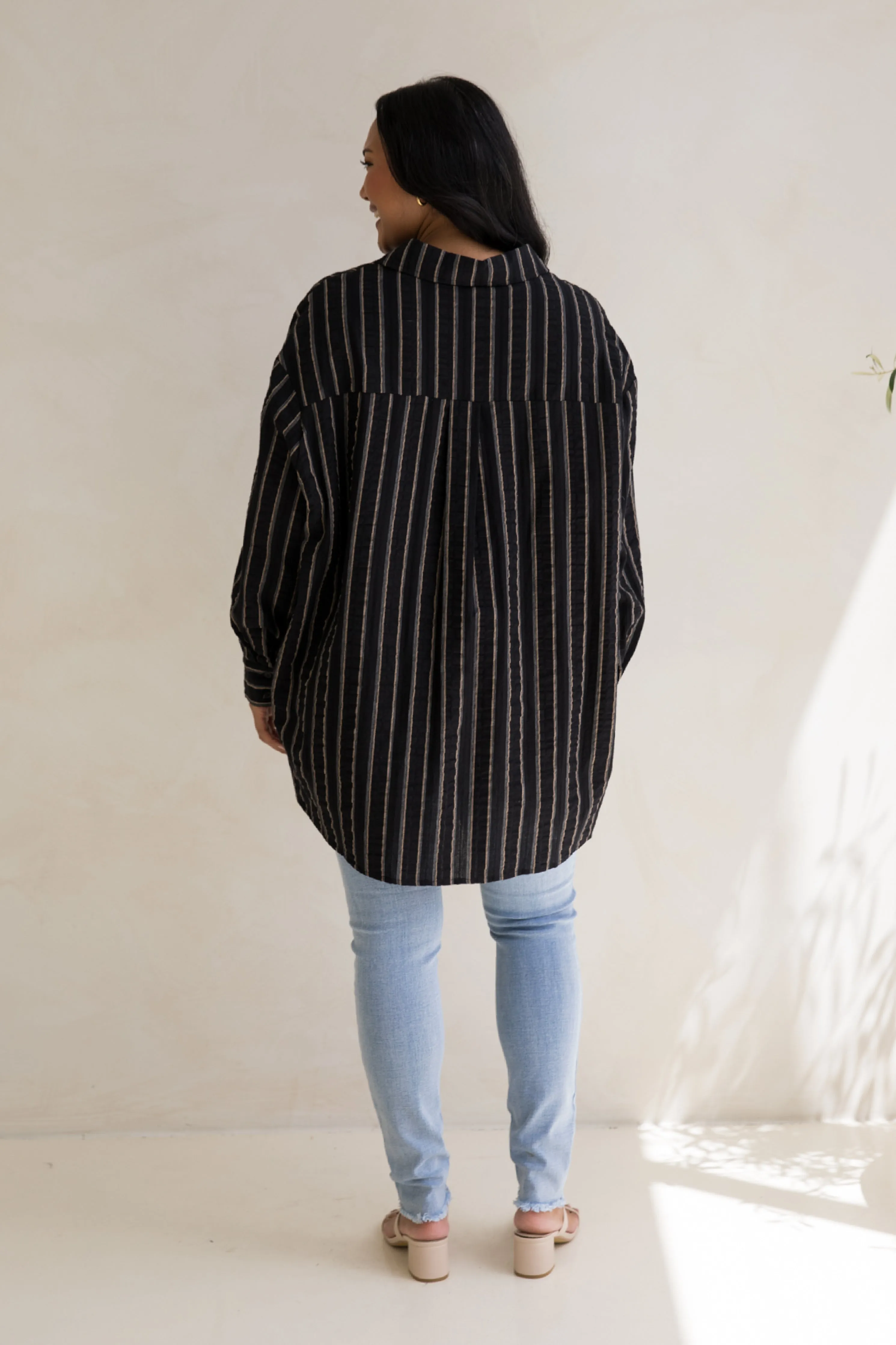 Amore Shirt in Black/Beige Stripe