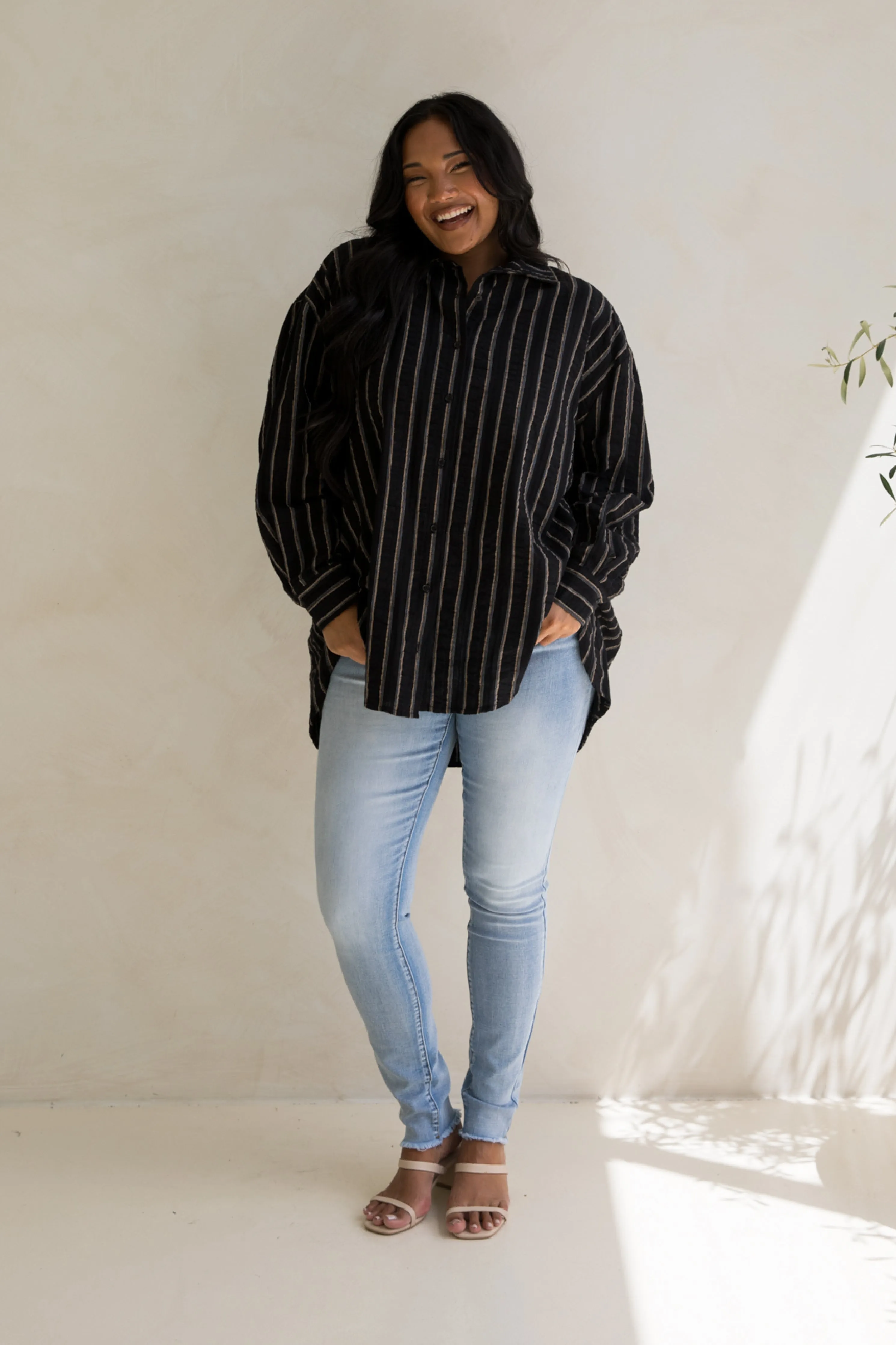 Amore Shirt in Black/Beige Stripe