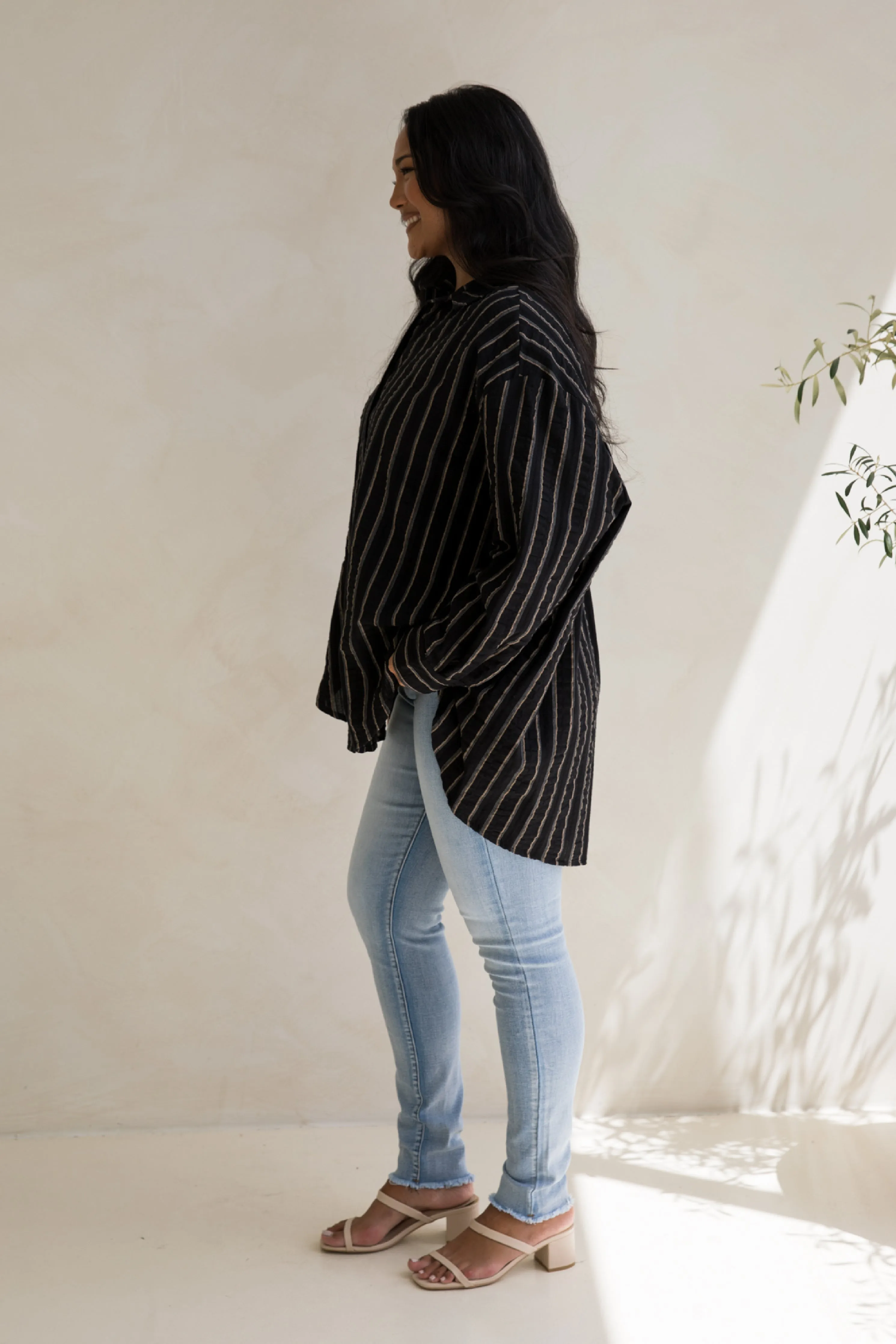 Amore Shirt in Black/Beige Stripe