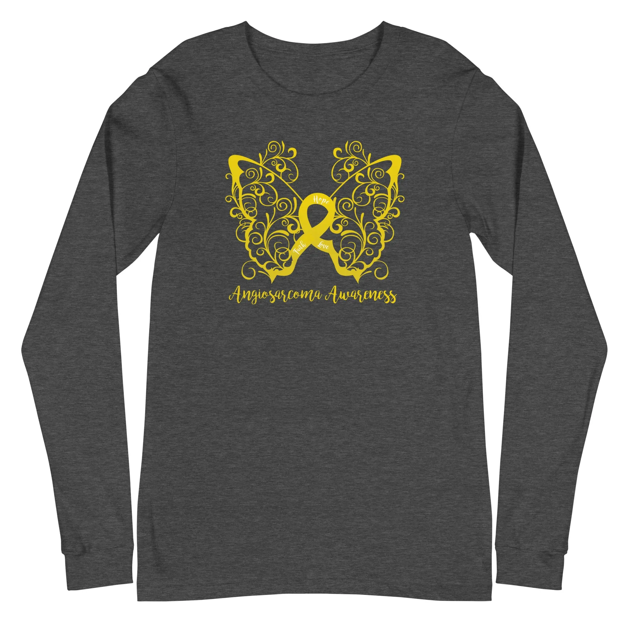 Angiosarcoma Awareness Filigree Butterfly Long Sleeve Tee (Several Colors Available)