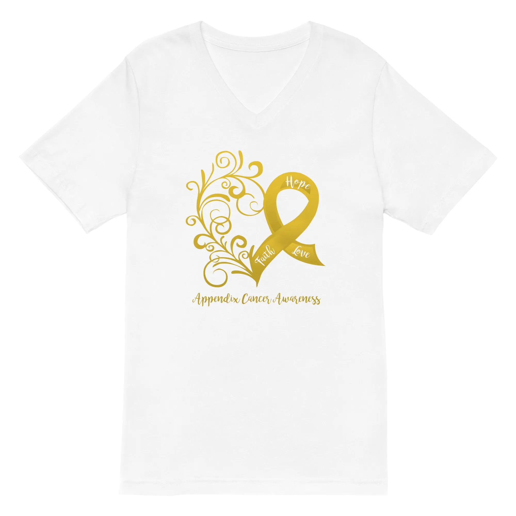 Appendix Cancer Awareness Heart V-Neck T-Shirt