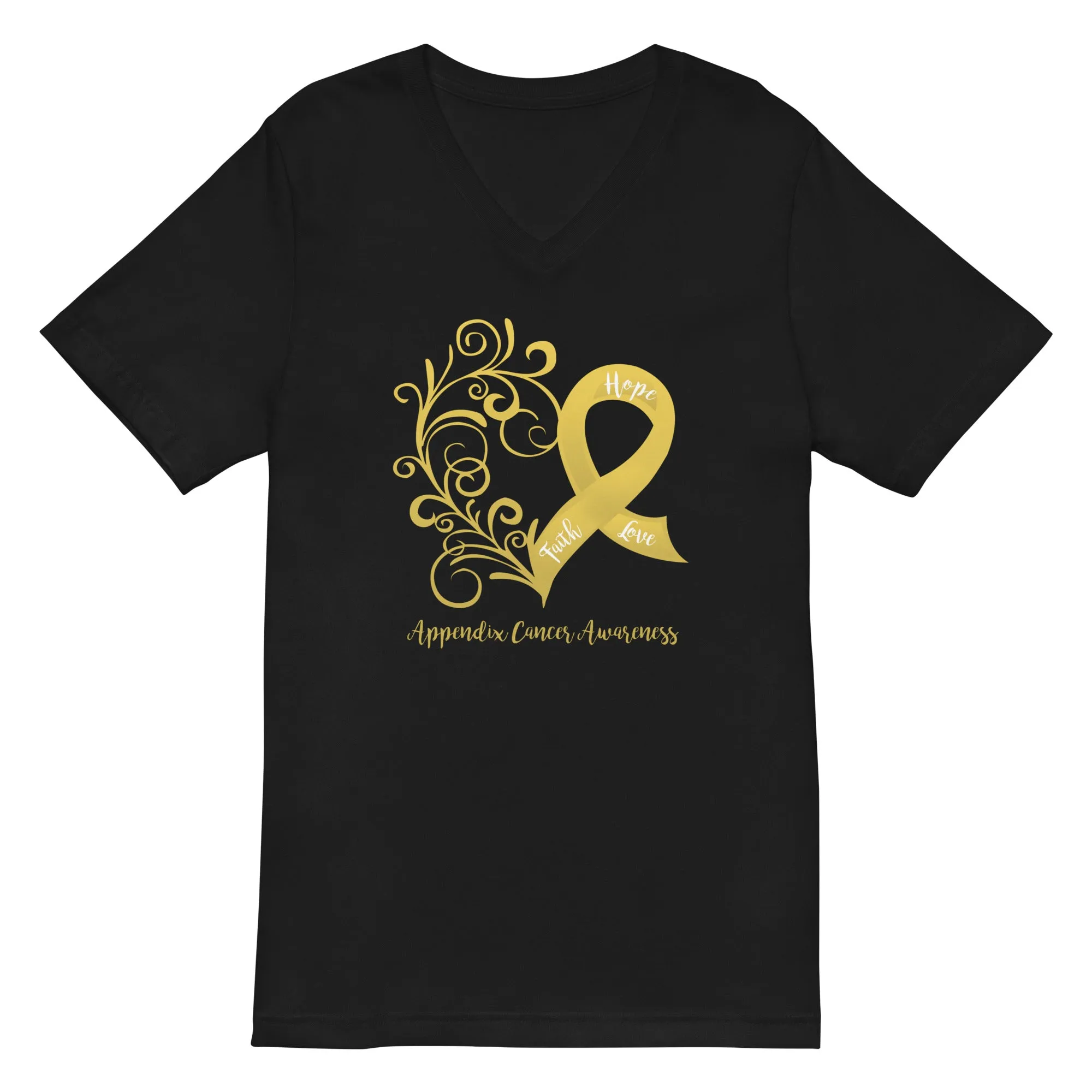 Appendix Cancer Awareness Heart V-Neck T-Shirt