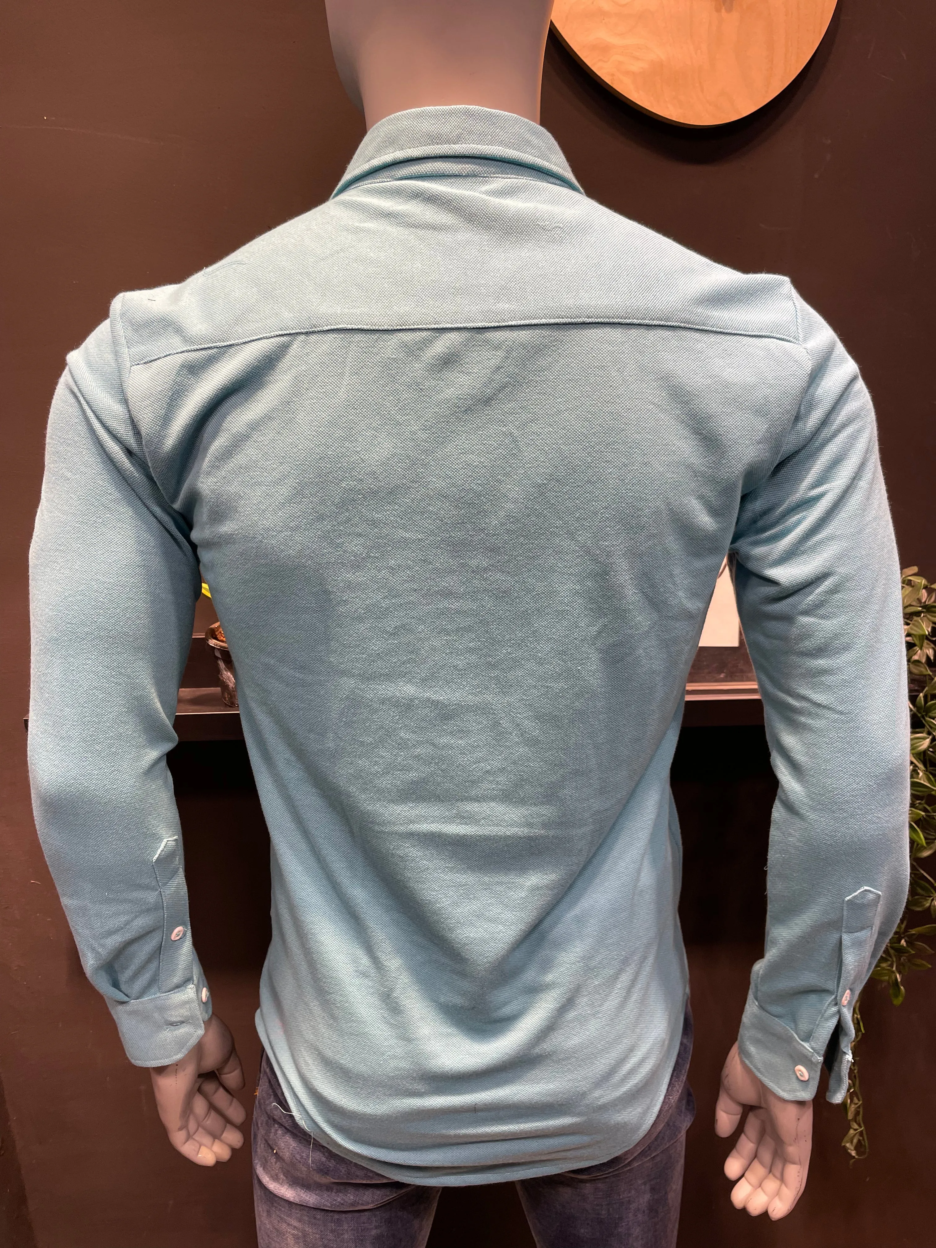 Aqua Shirt with White Piping