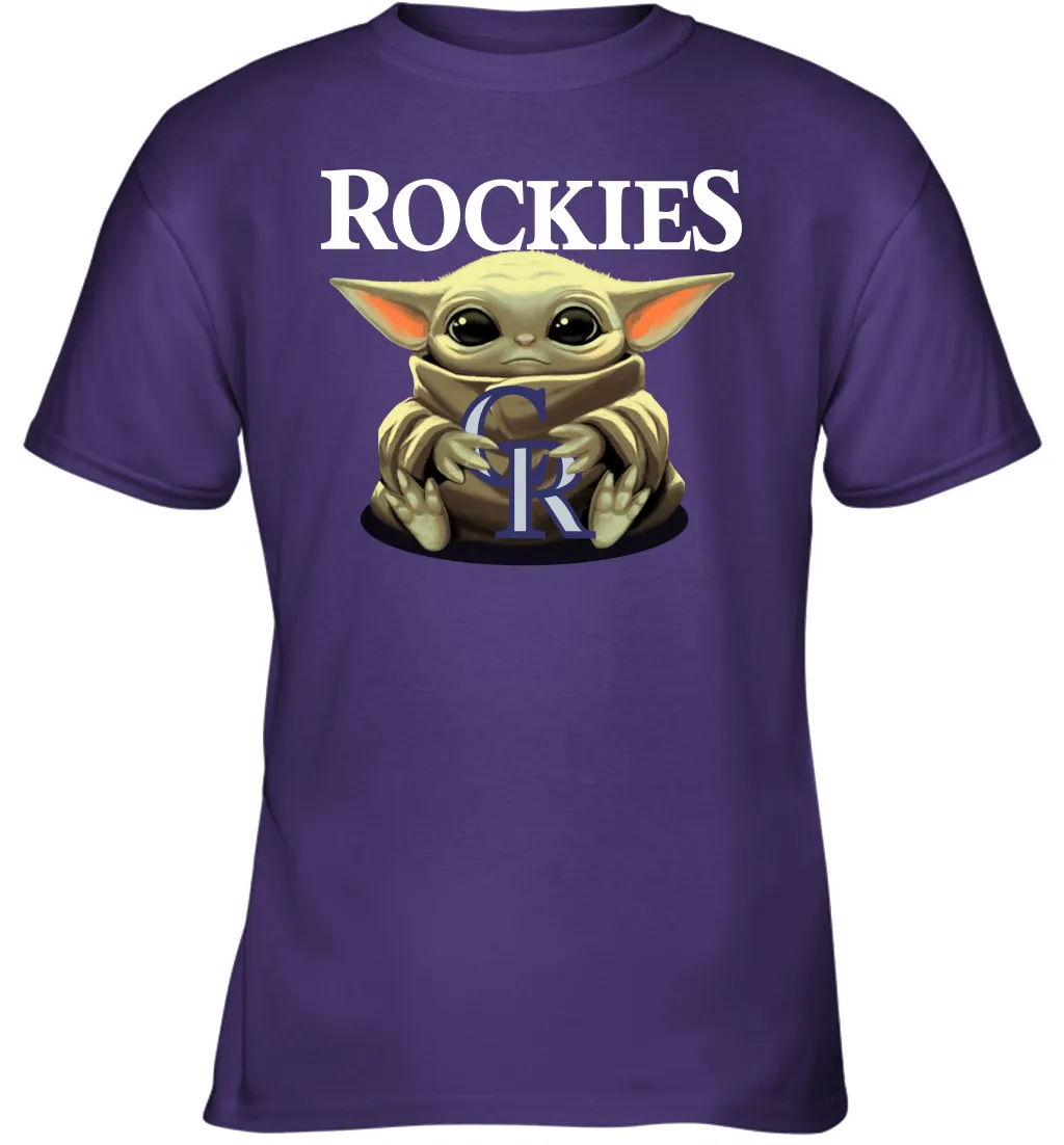 Baby Yoda Hugs Loves The Colorado Rockies Baseball Youth T-Shirt