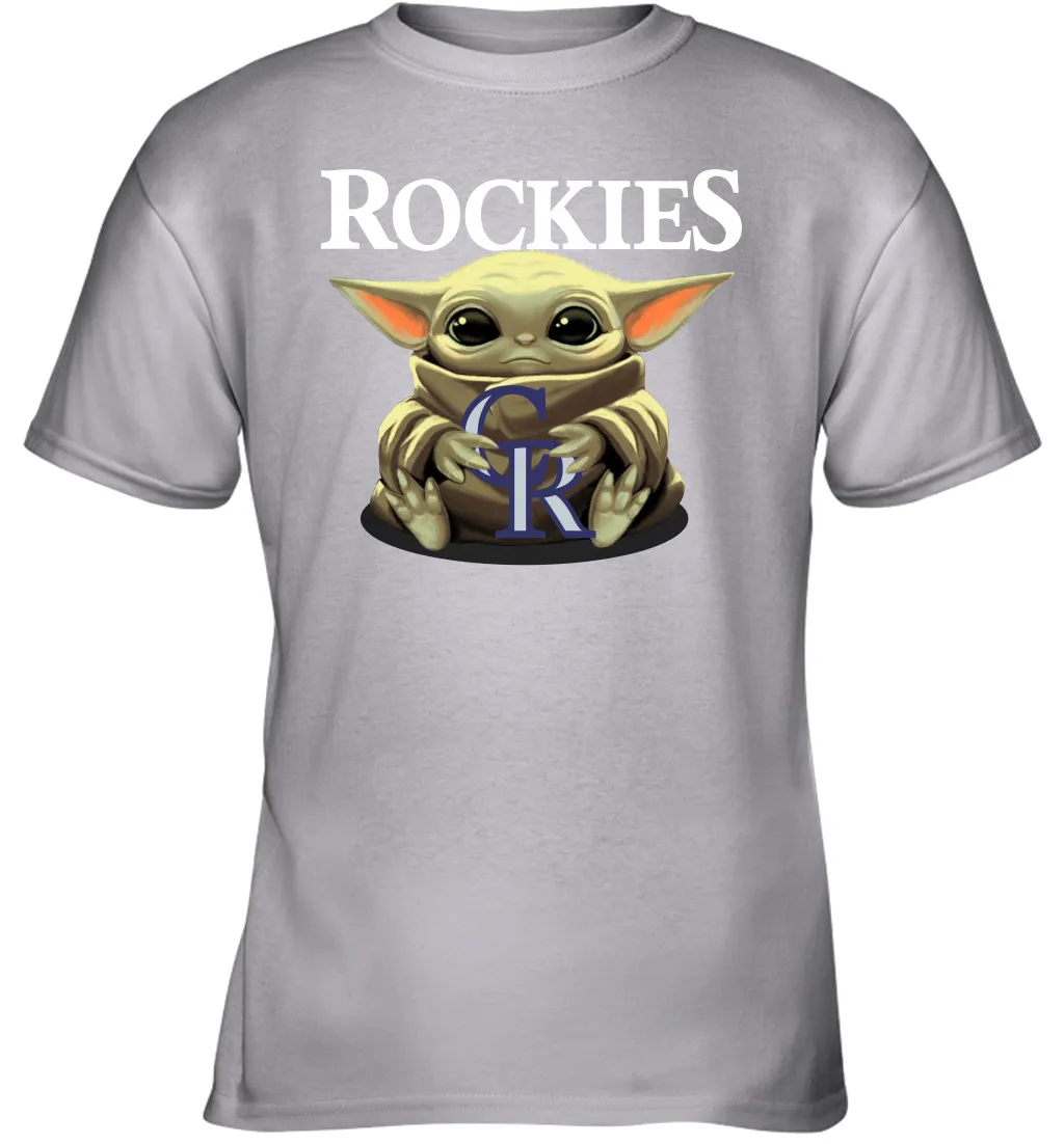 Baby Yoda Hugs Loves The Colorado Rockies Baseball Youth T-Shirt