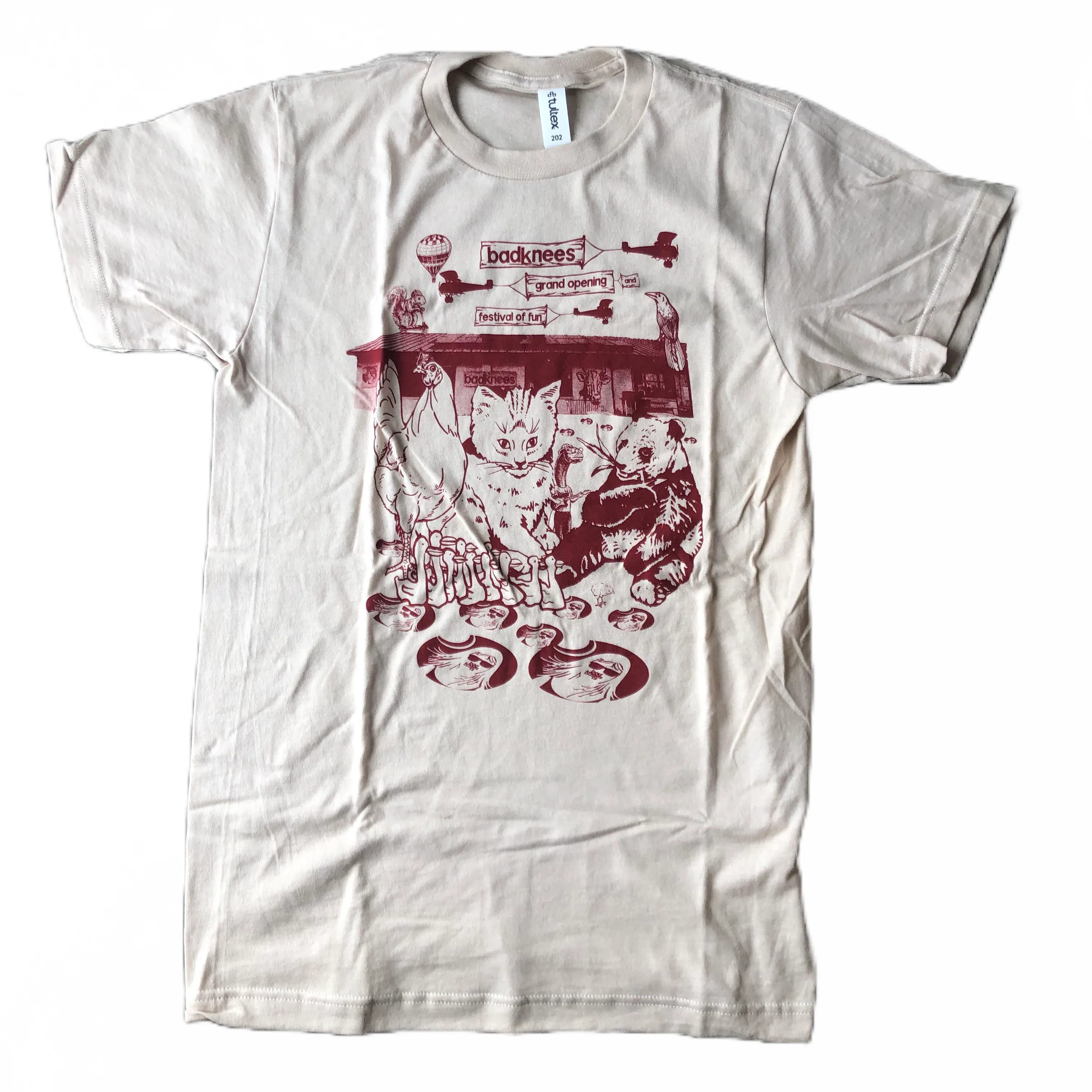 badknees Festival of Fun T-shirt - Sandy Burgundy