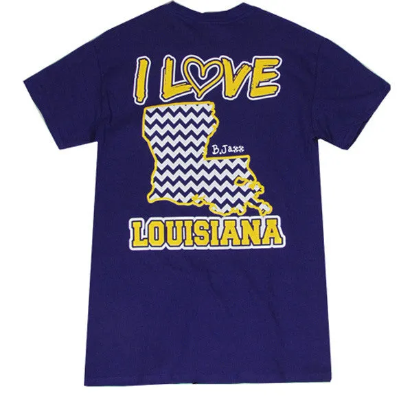 Bjaxx I Love Louisiana Chevron State Southern Girlie Bright T Shirt