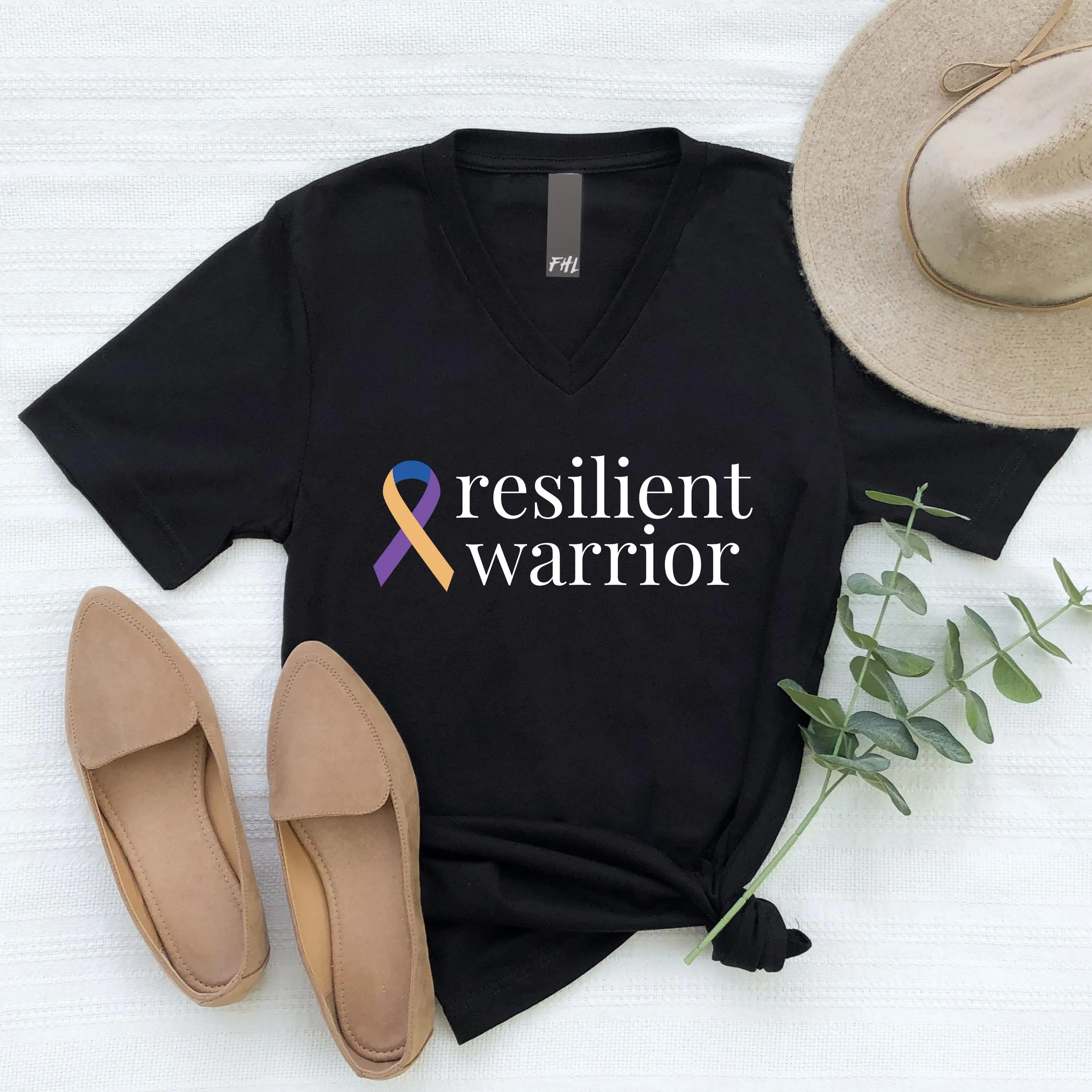 Bladder Cancer "resilient warrior" V-Neck T-Shirt