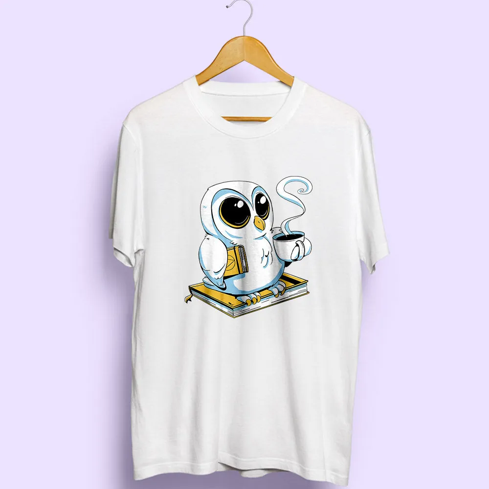 Books Owl & Coffee Half Sleeve T-Shirt