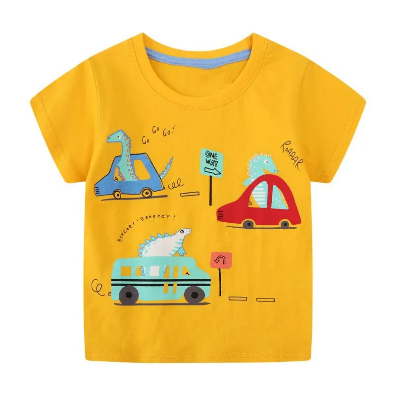 Boys Cotton T-Shirts Summer Cotton Tees & Tops for Baby Boys | Toddler Boys Dino Cars Tees Clothing Gift for Boys Tees Outfit Pack of 3 Tees