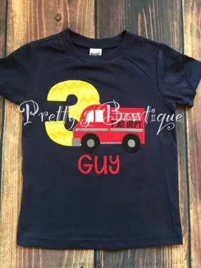 Boys Firetruck Birthday Shirt any age you can pick colors and fabrics -- Fireman Birthday shirt