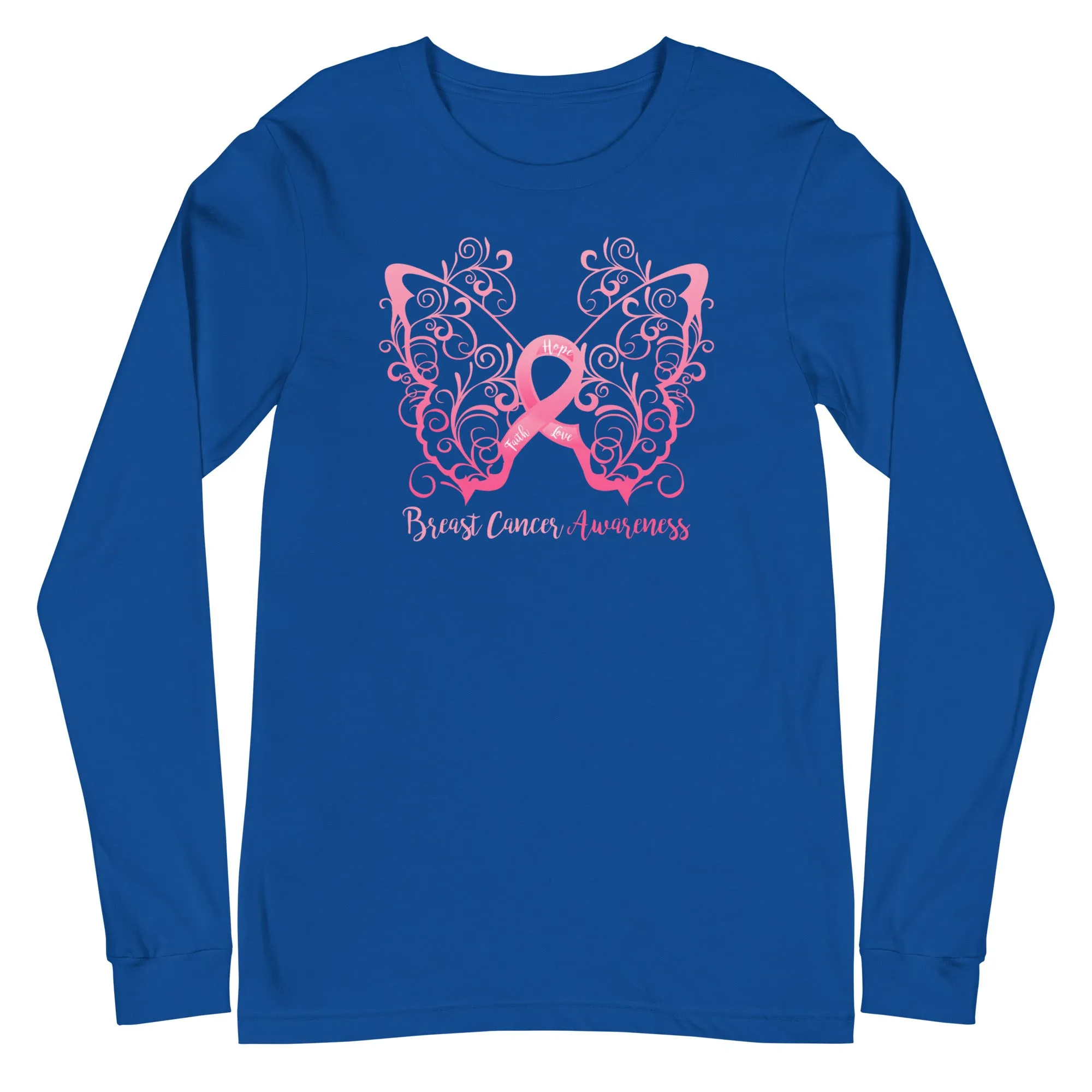 Breast Cancer Awareness Filigree Butterfly Long Sleeve Tee - (Several Colors Available)