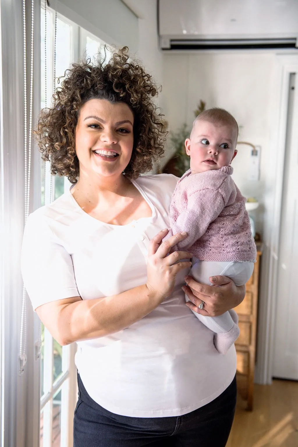 Brooke Button Front Short Sleeve Nursing Tee V3 - White