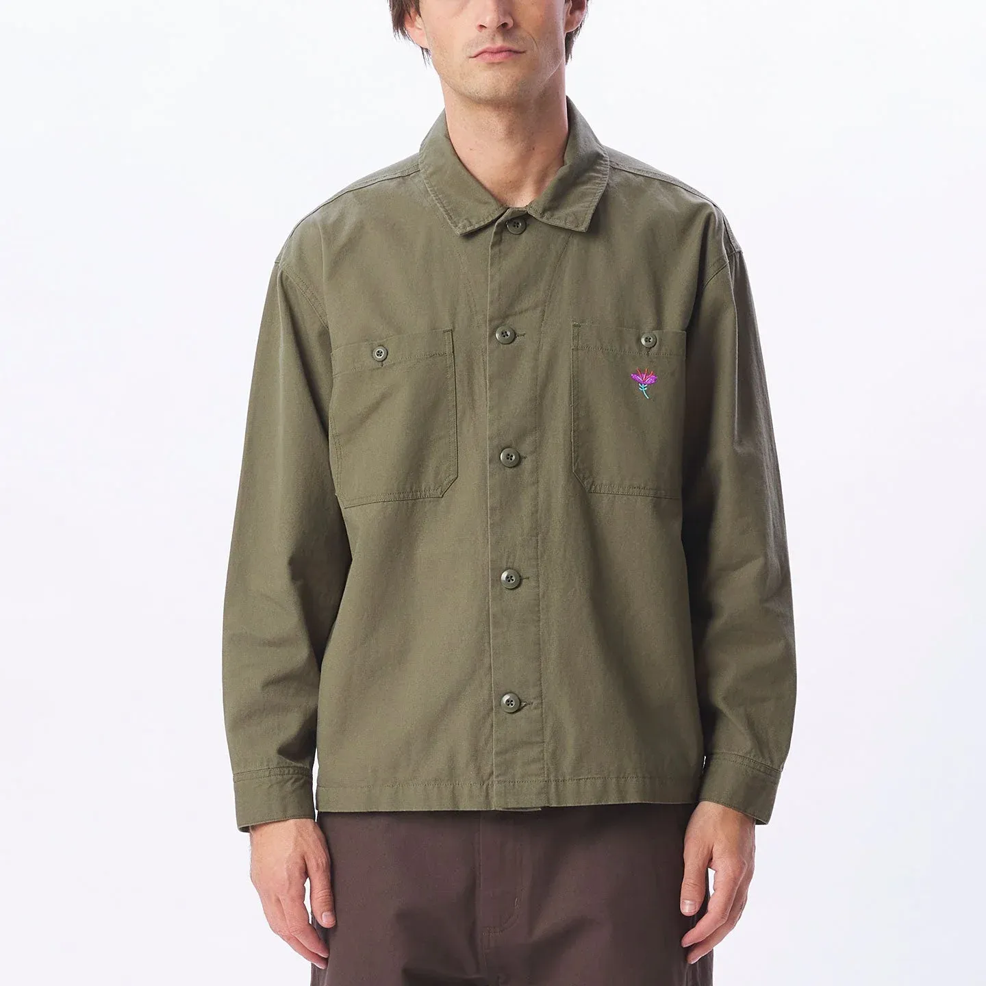 Contrast Shirt Jacket - olive