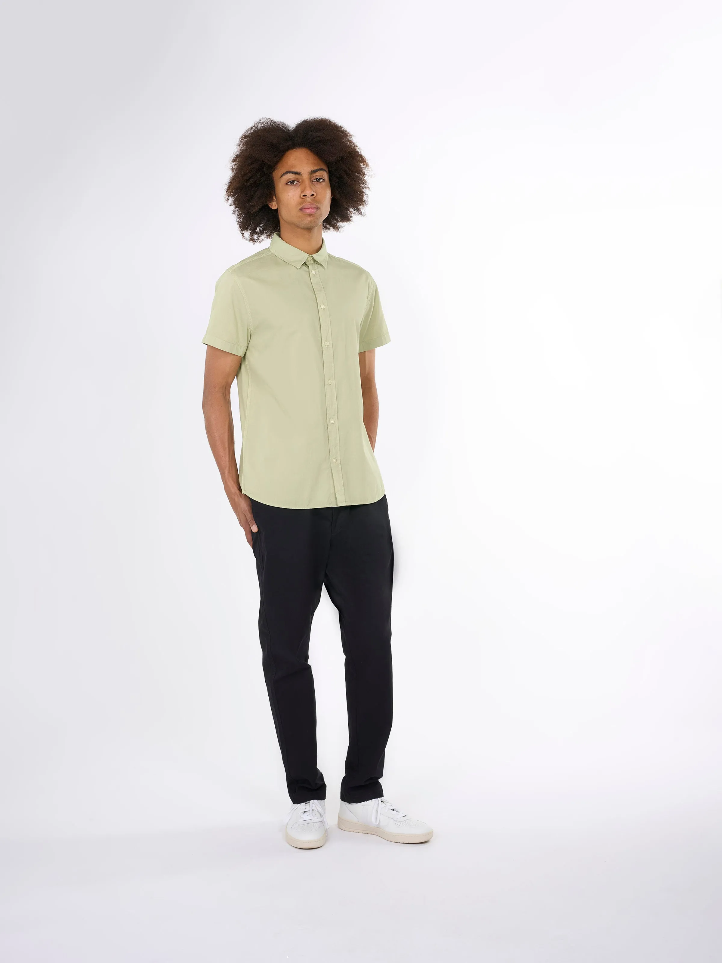 Costum fit cord look short sleeve shirt - Swamp