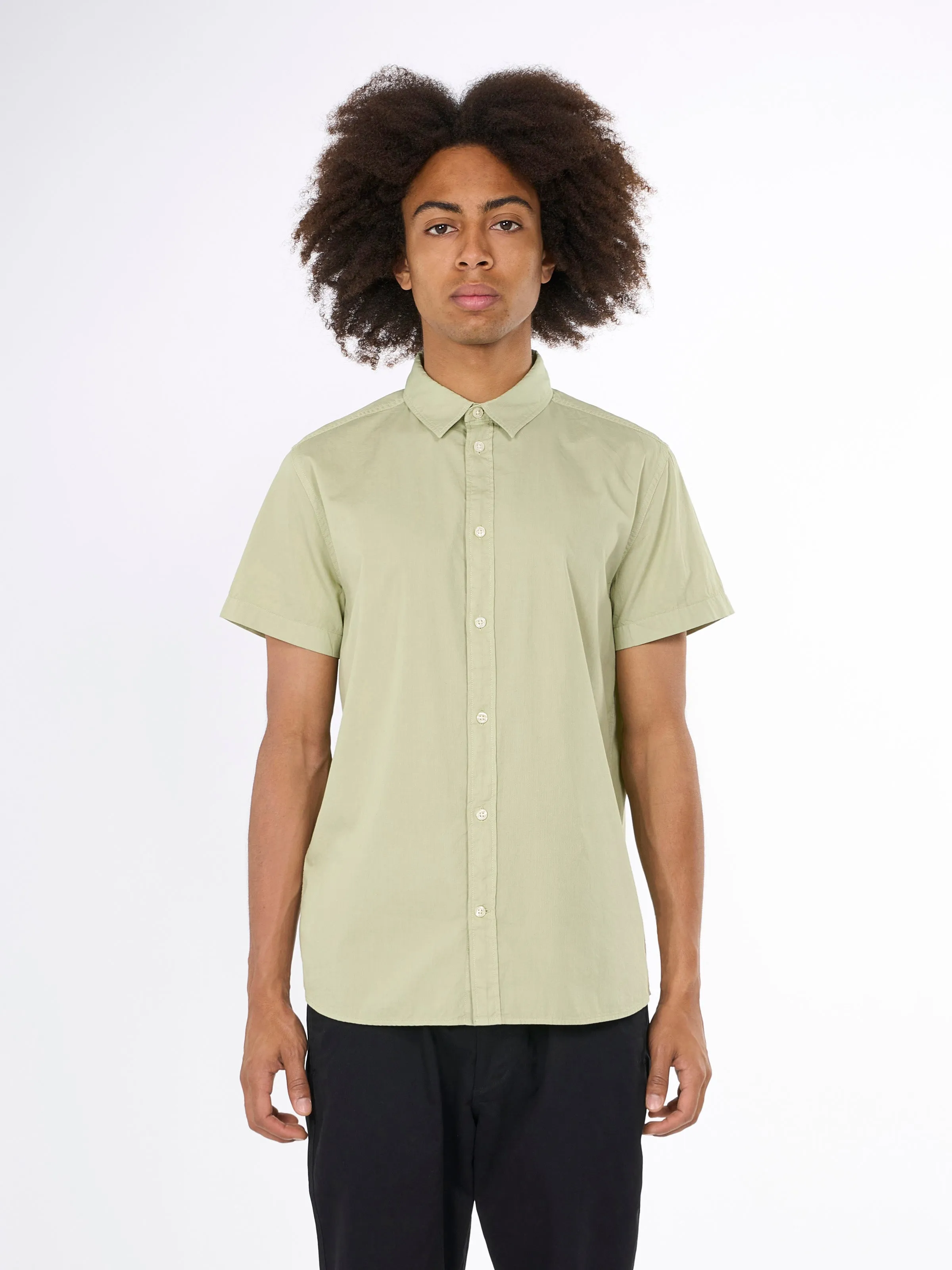 Costum fit cord look short sleeve shirt - Swamp