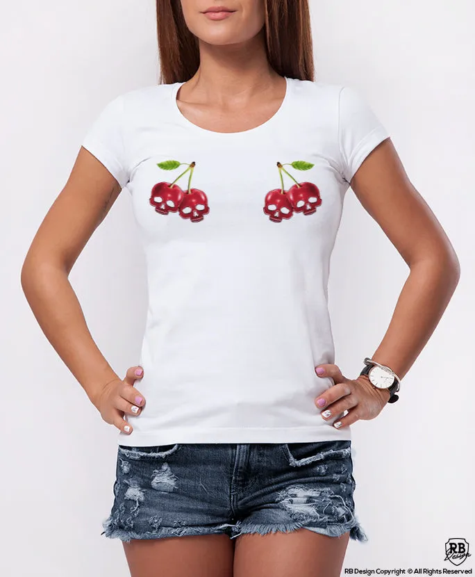 Cute Fancy Women's T-shirt Cherry Skull Print  WD365