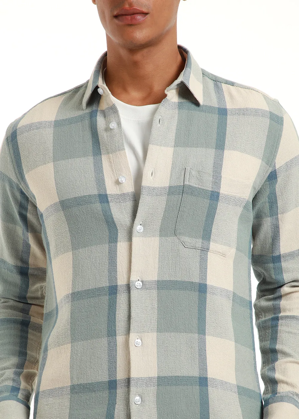 Dobby Smooky Olive Check Shirt