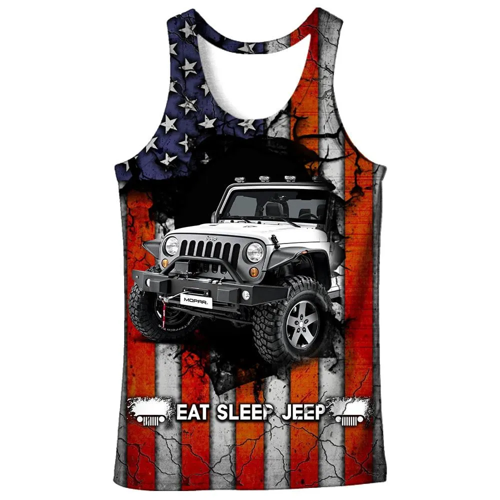 Eat Sleep Jeep US Flag - Tank Top