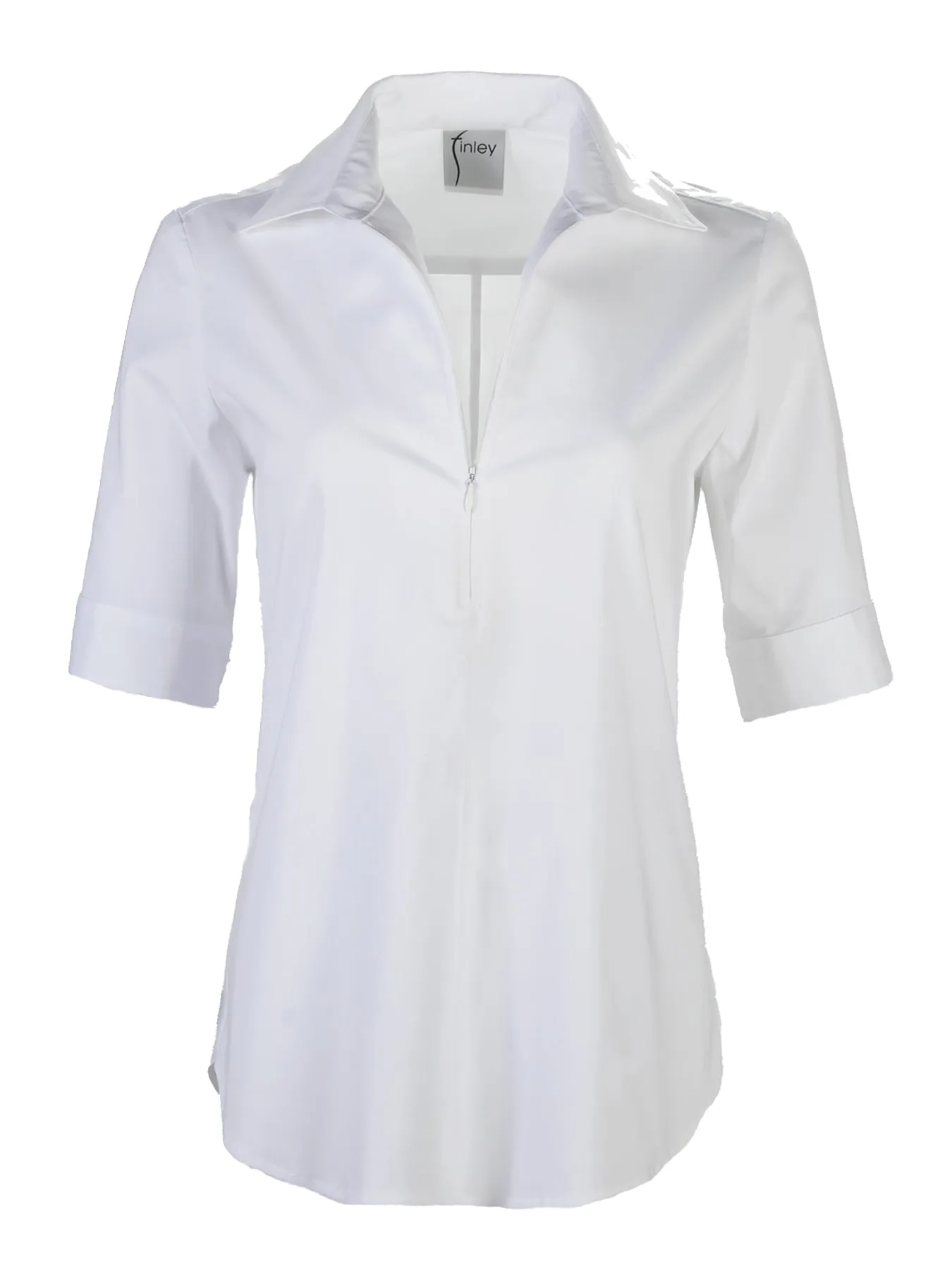 Endora Short Sleeve 1/2 Zip Shirt White