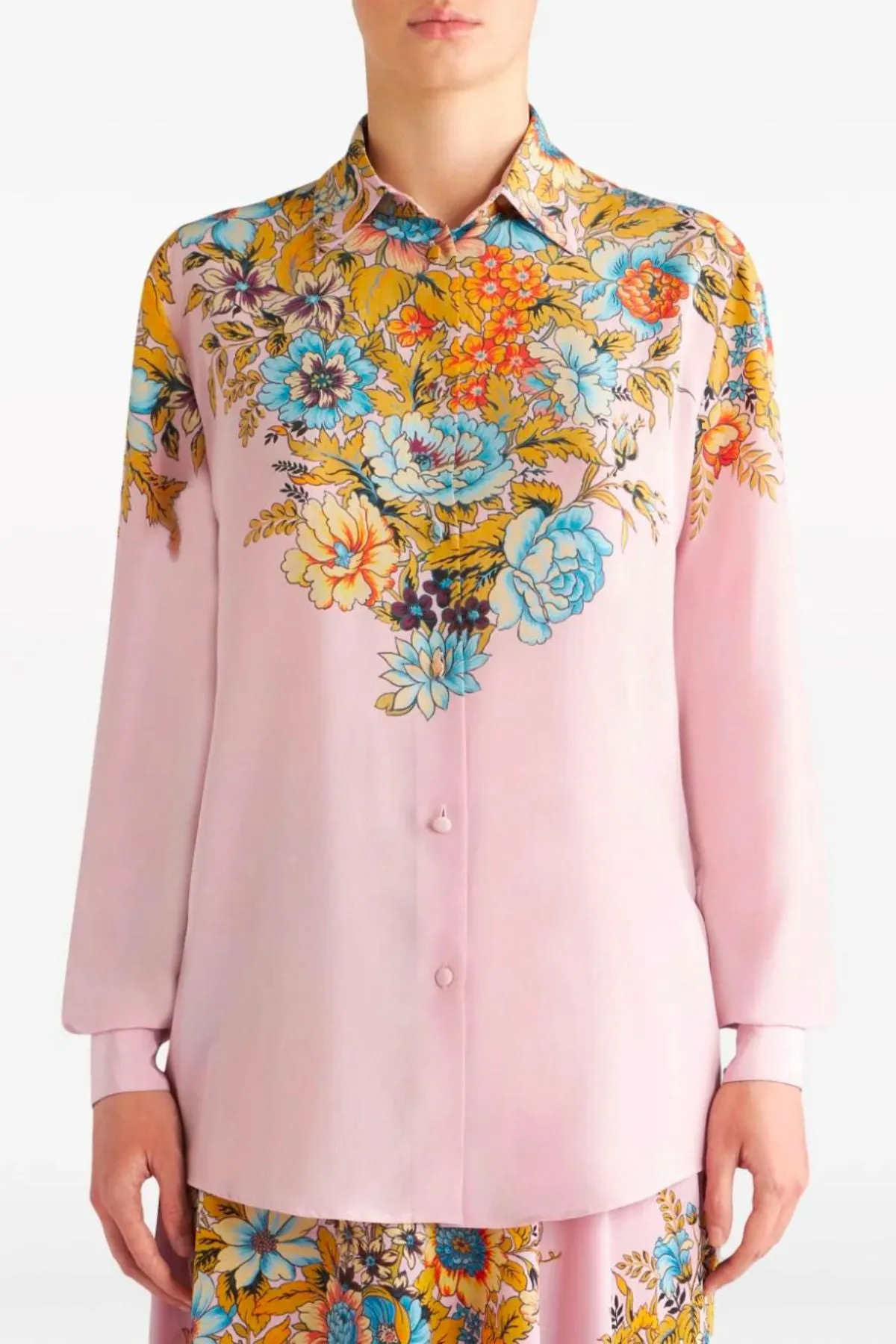 Etro Floral Silk Pyjama Shirt - Pink Multi