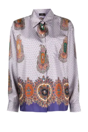 Etro Paisley Polka Dot Print Silk Shirt - Light Purple