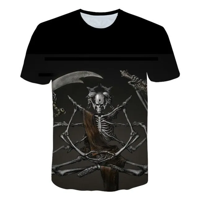 Fashion Summer Horror Skull 3D Print Men&#39;s T-Shirt O-Neck Short Sleeve Casual Breathable Oversized Male T Shirt Top Men Clothing