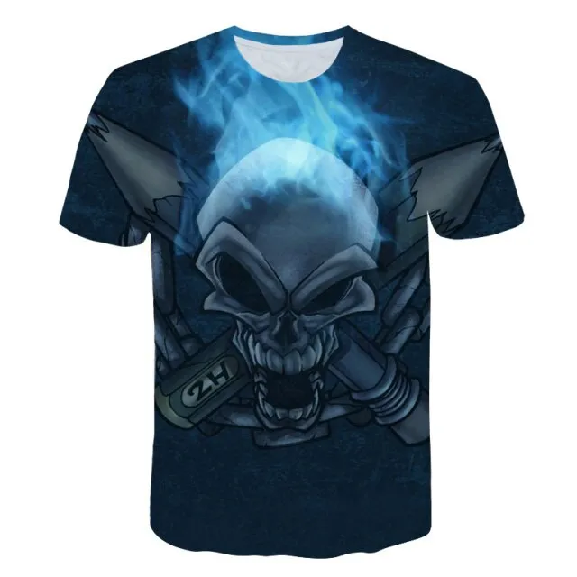 Fashion Summer Horror Skull 3D Print Men&#39;s T-Shirt O-Neck Short Sleeve Casual Breathable Oversized Male T Shirt Top Men Clothing