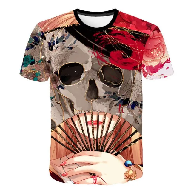 Fashion Summer Horror Skull 3D Print Men&#39;s T-Shirt O-Neck Short Sleeve Casual Breathable Oversized Male T Shirt Top Men Clothing