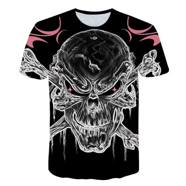 Fashion Summer Horror Skull 3D Print Men&#39;s T-Shirt O-Neck Short Sleeve Casual Breathable Oversized Male T Shirt Top Men Clothing