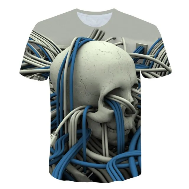 Fashion Summer Horror Skull 3D Print Men&#39;s T-Shirt O-Neck Short Sleeve Casual Breathable Oversized Male T Shirt Top Men Clothing