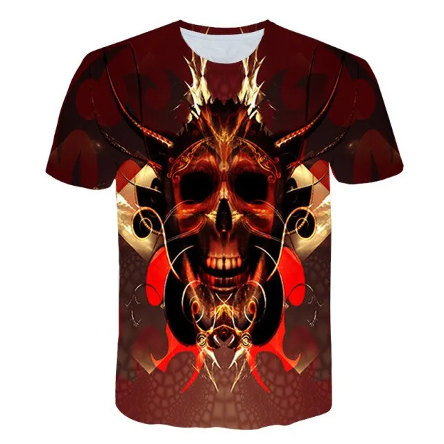 Fashion Summer Horror Skull 3D Print Men&#39;s T-Shirt O-Neck Short Sleeve Casual Breathable Oversized Male T Shirt Top Men Clothing