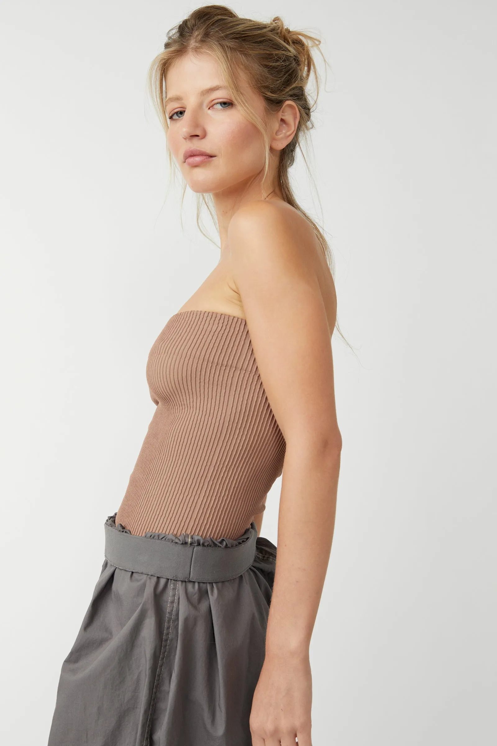 Free People Ribbed Seamless Tube Top cocoa