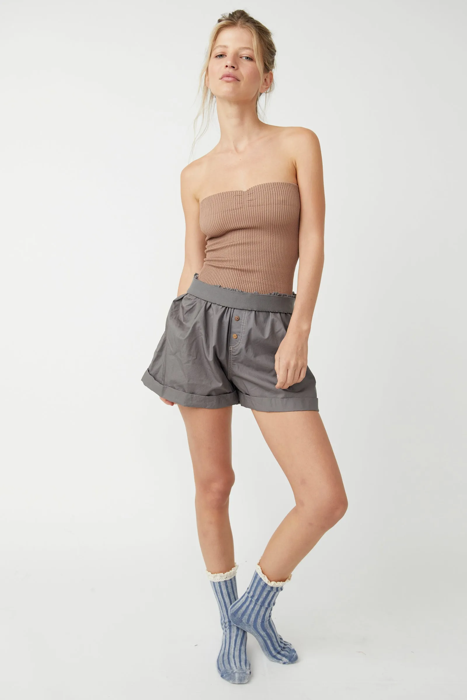 Free People Ribbed Seamless Tube Top cocoa