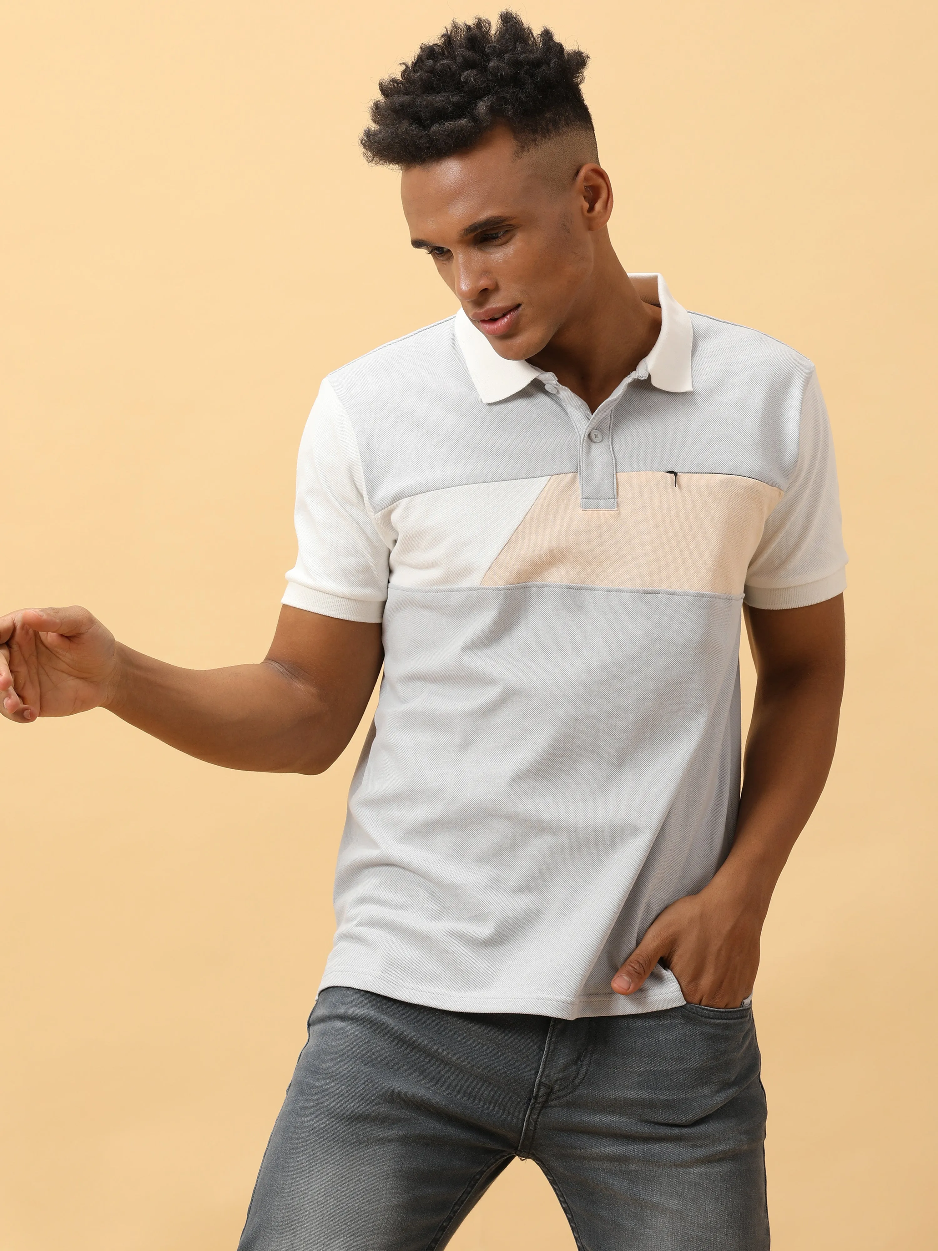 Grey Polo Shirt With Zipped Pocket