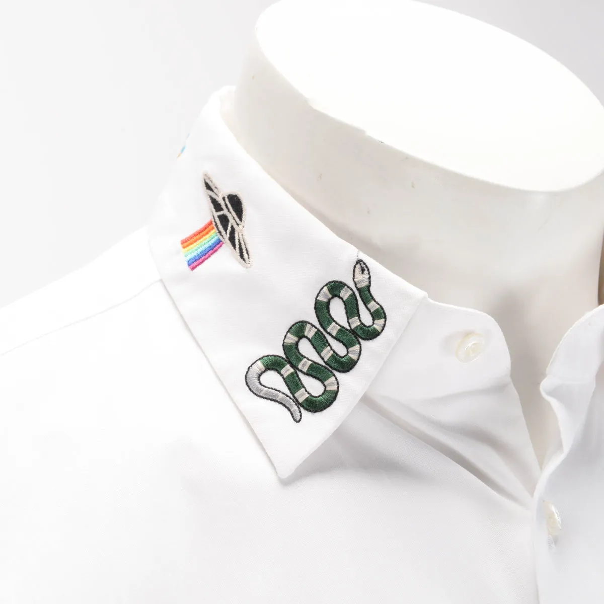 Gucci White Cotton Embroidered Duke Slim-Fit Shirt 41